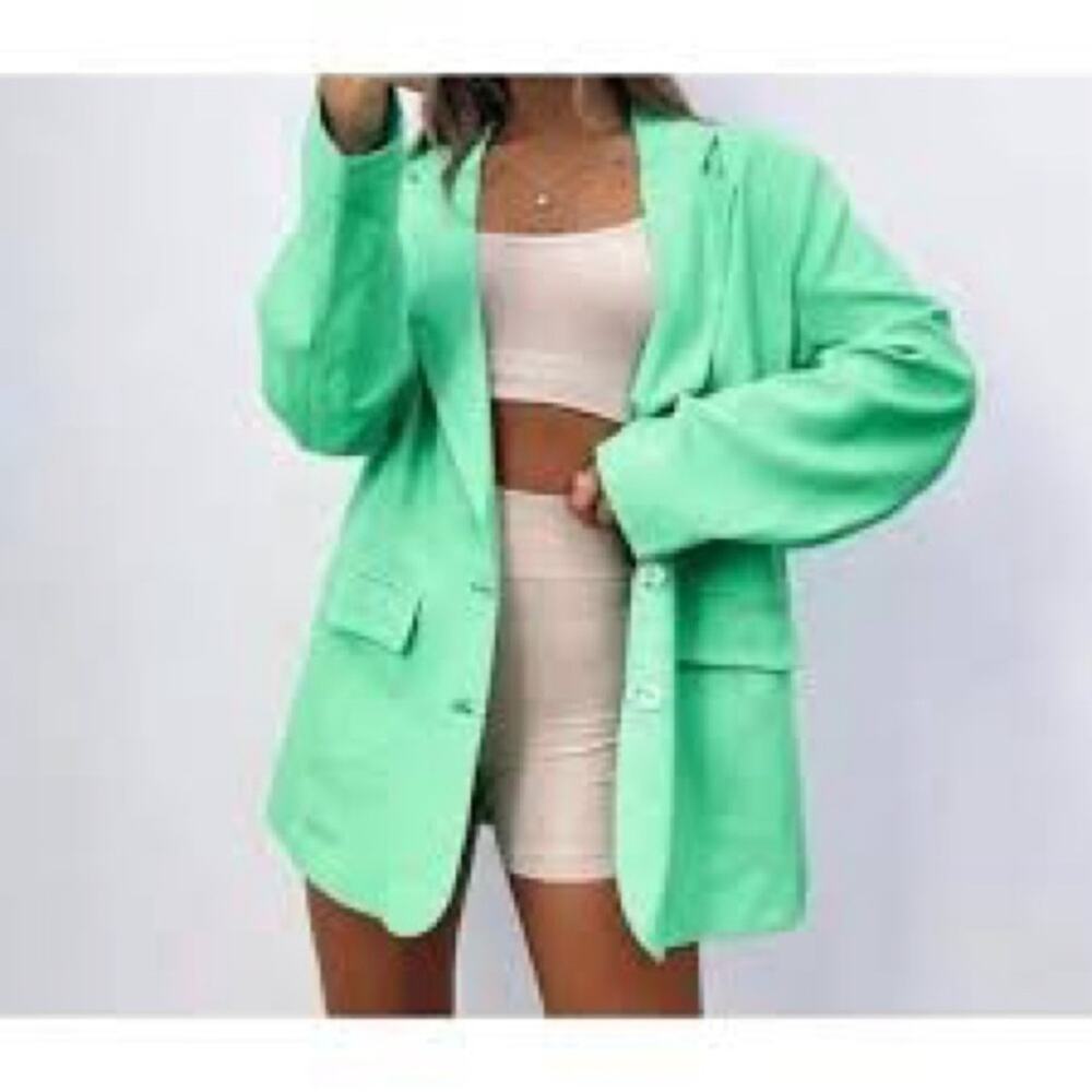 NWT White Fox Boutique New With Tags Green Apple Linen Look Blazer - Size S/M